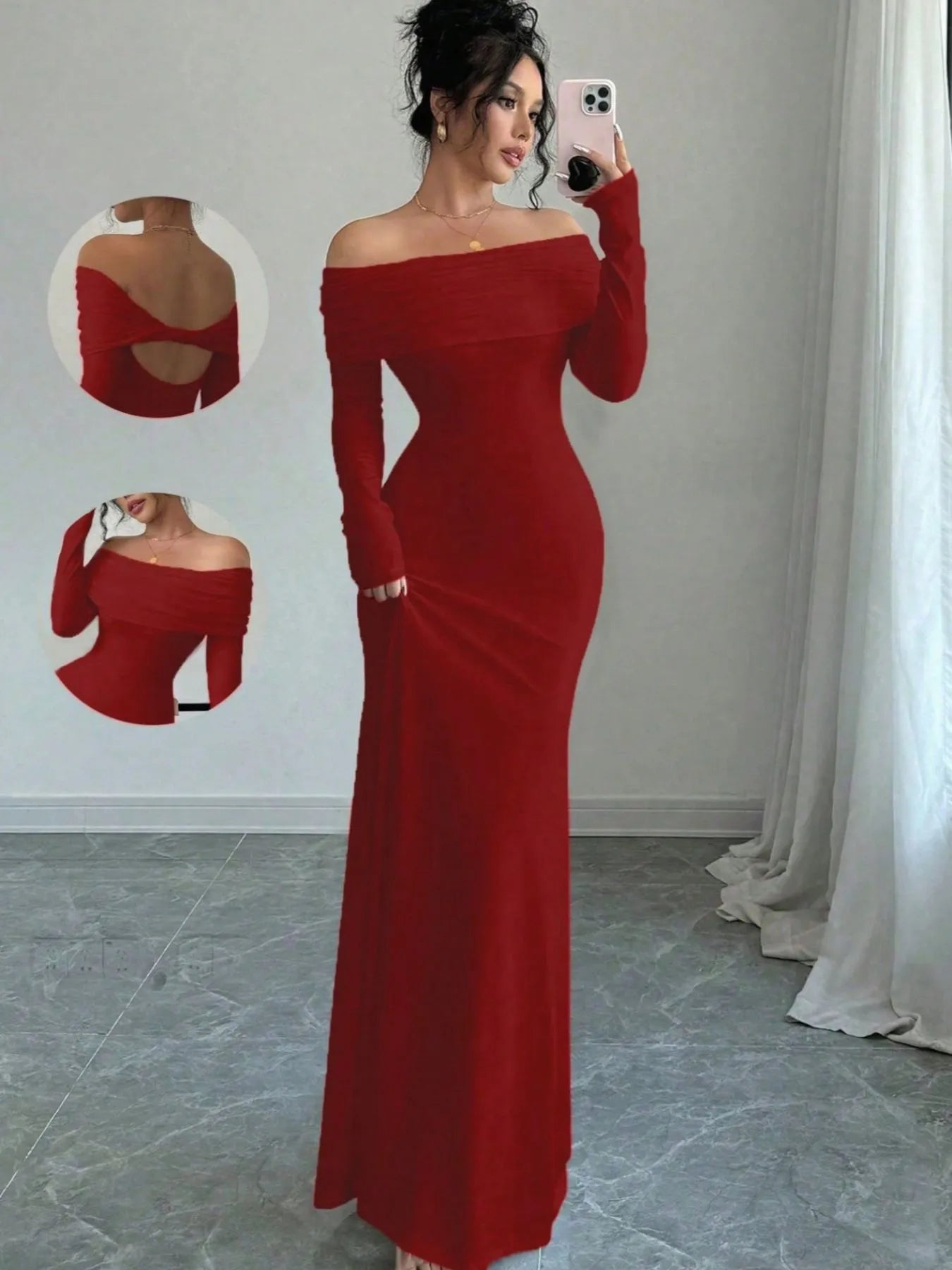 Off-Shoulder Long Sleeve Bodycon Maxi Dress – FASHION LENZA