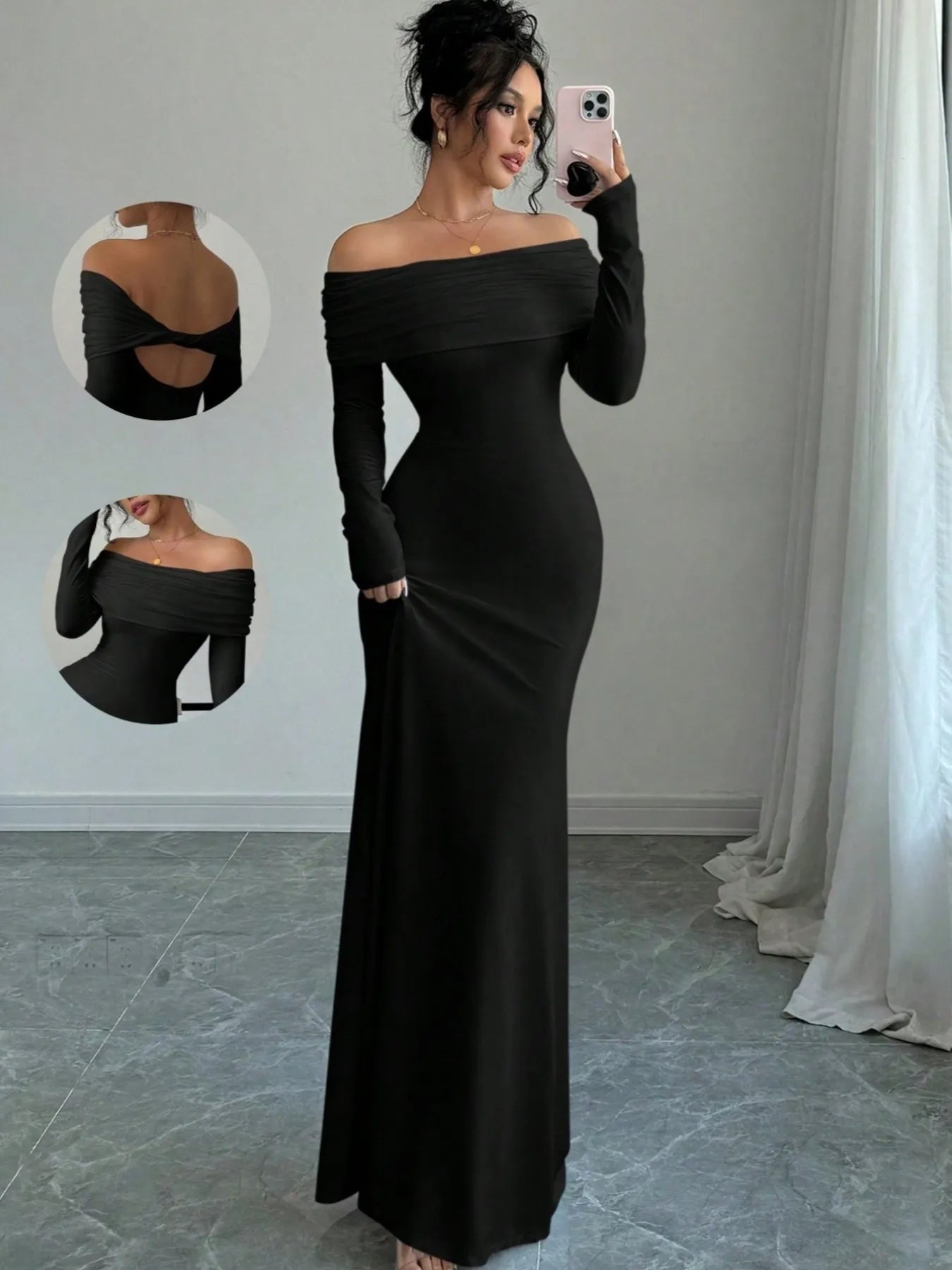 Off-Shoulder Long Sleeve Bodycon Maxi Dress – FASHION LENZA