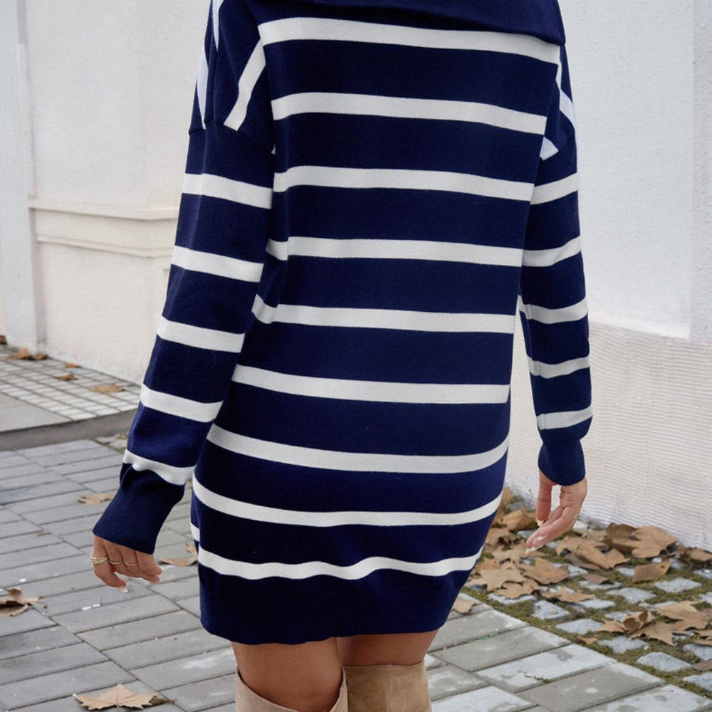 
                      
                        Devine Quarter Zip Striped Long Sleeve Sweater Dress
                      
                    