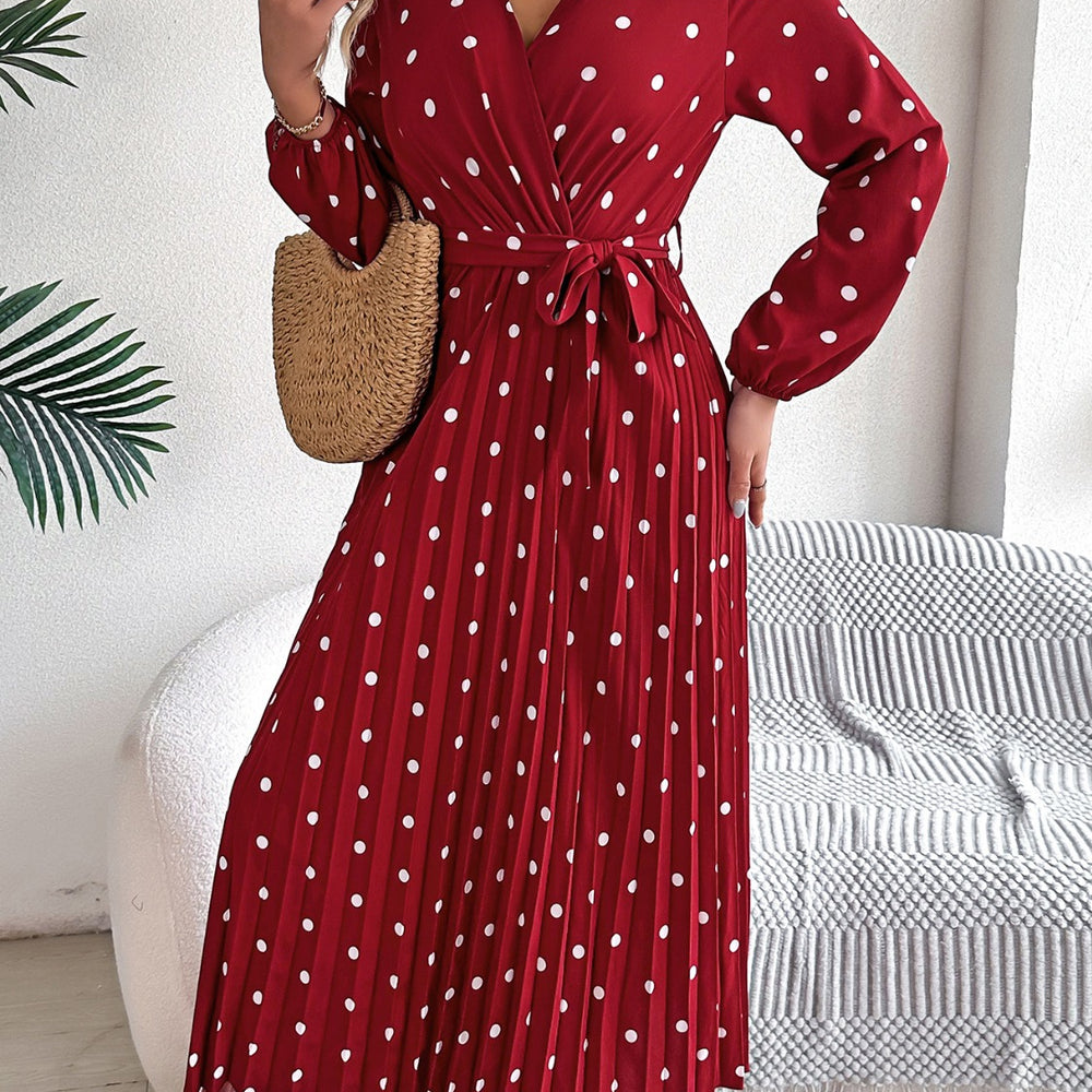 
                      
                        Tied Polka Dot Long Sleeve Midi Dress
                      
                    