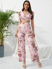 Surplice Cap Sleeve Top and Pants Set