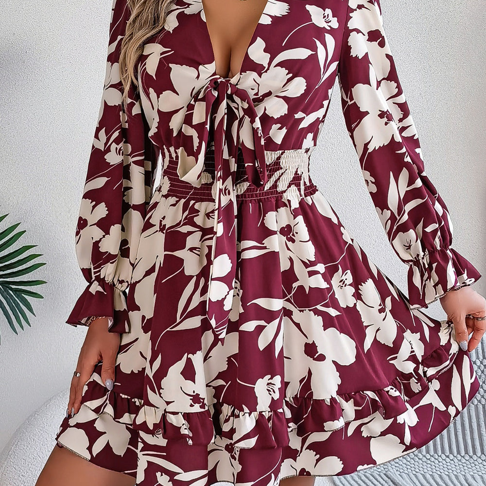 
                      
                        Tied Ruffled Printed Long Sleeve Dress
                      
                    