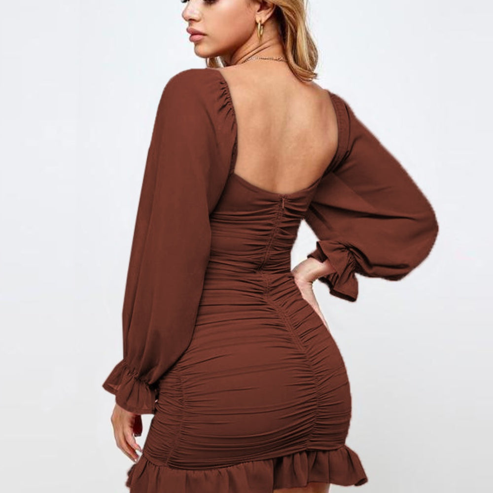 
                      
                        Ruffled Ruched Flounce Sleeve Mini Dress
                      
                    