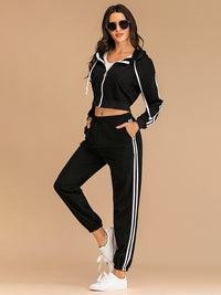 Side Stripe Zip Up Hooded Top and Pants Set