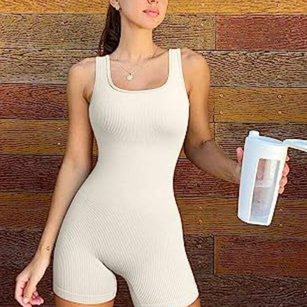 
                      
                        Square Neck Wide Strap Active Romper
                      
                    