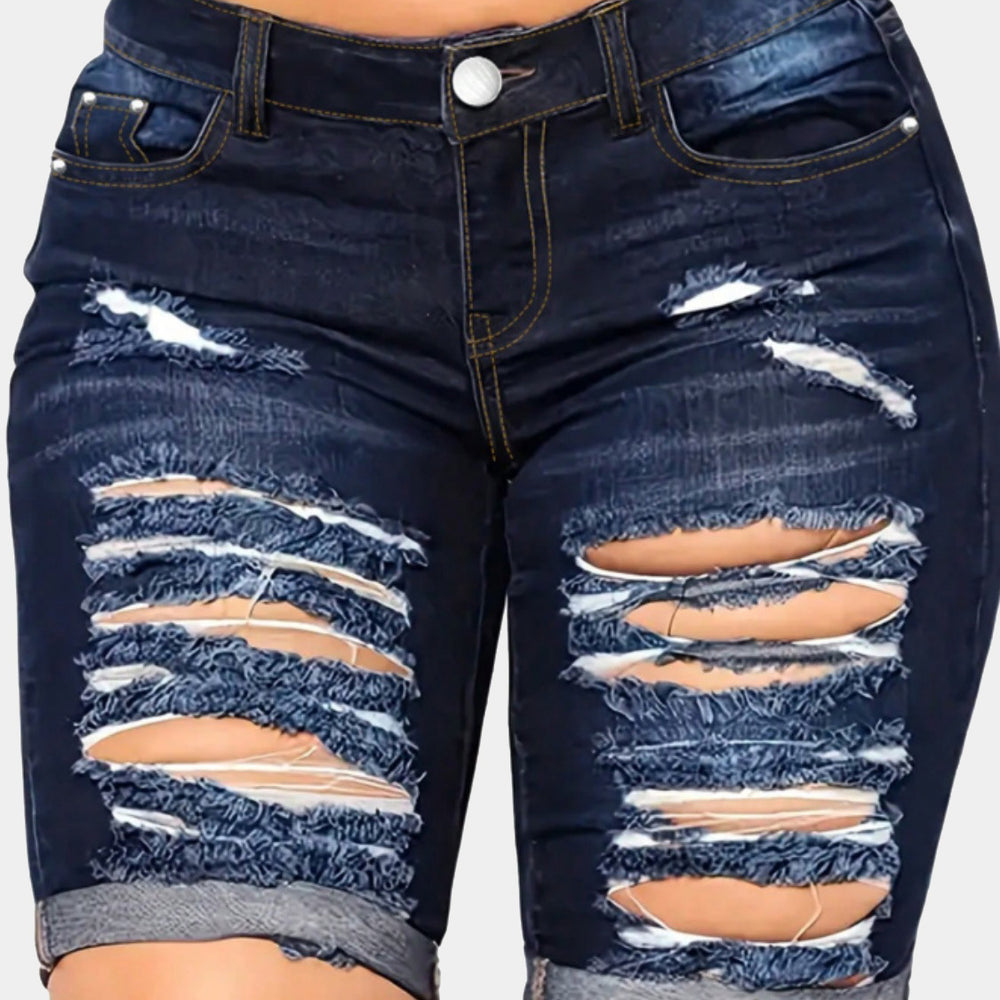 
                      
                        Distressed Denim Shorts with Pockets
                      
                    