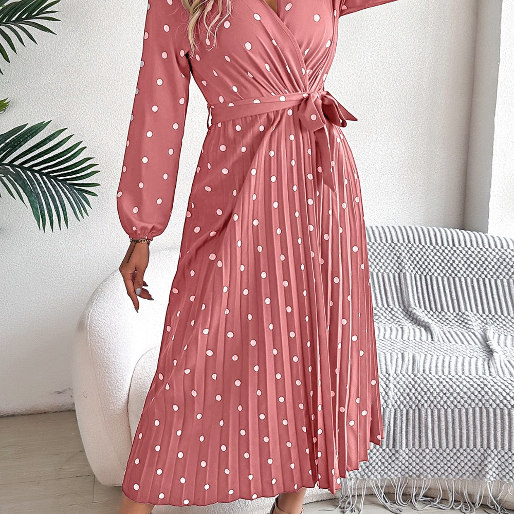 
                      
                        Tied Polka Dot Long Sleeve Midi Dress
                      
                    