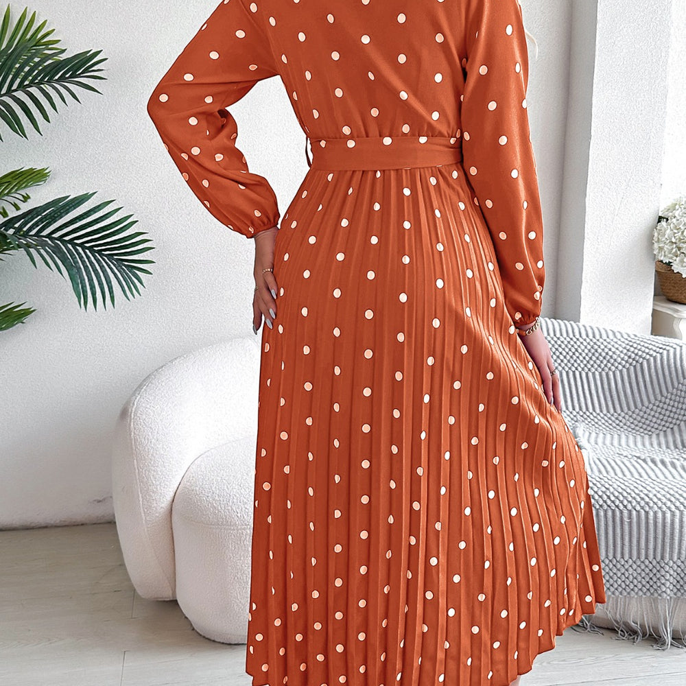 
                      
                        Tied Polka Dot Long Sleeve Midi Dress
                      
                    