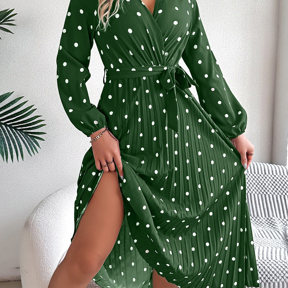 
                      
                        Tied Polka Dot Long Sleeve Midi Dress
                      
                    