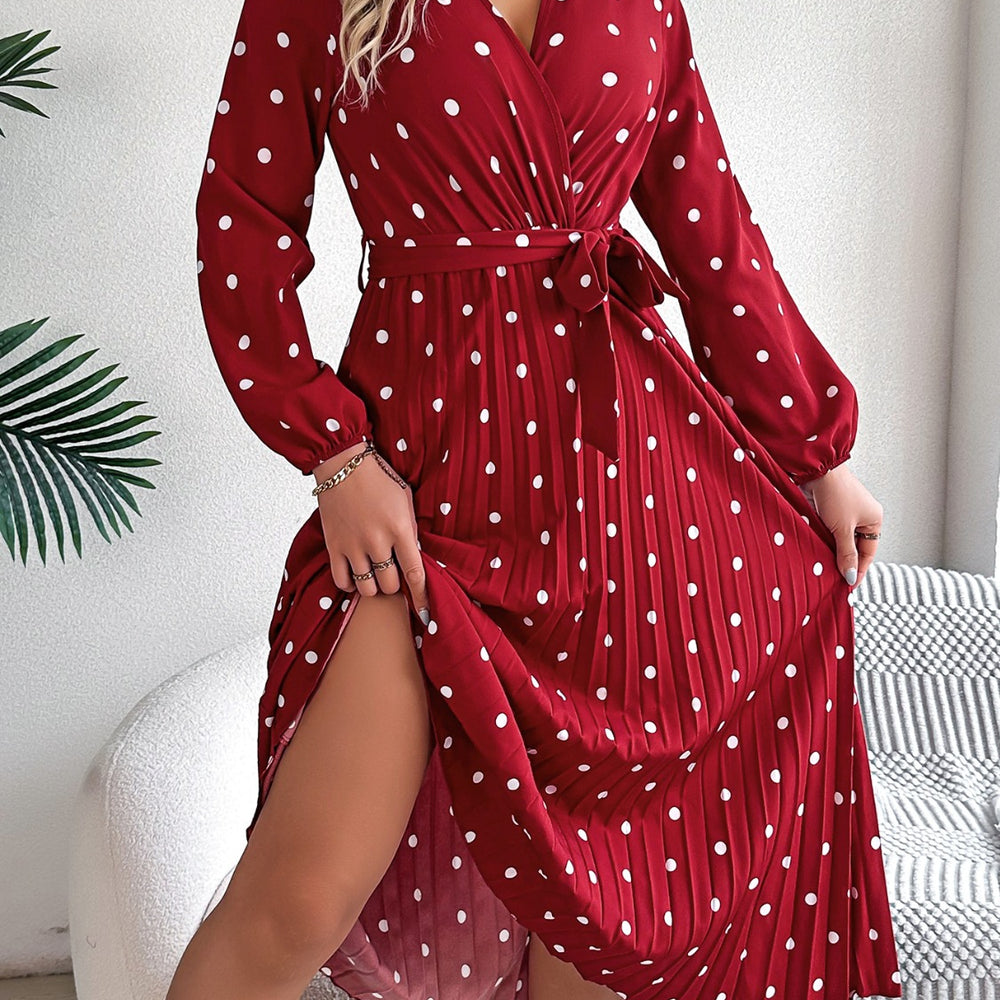 
                      
                        Tied Polka Dot Long Sleeve Midi Dress
                      
                    