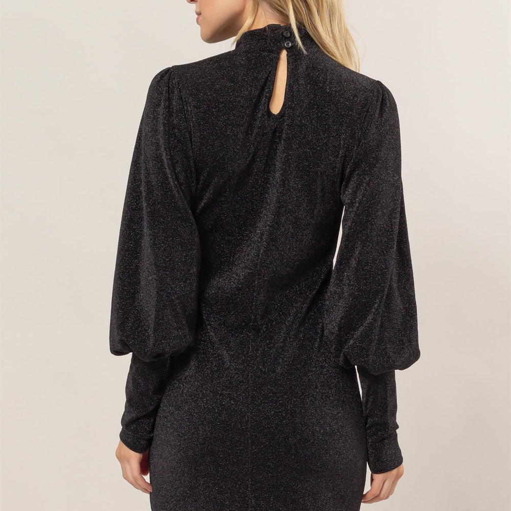 Glitter Mock Neck Long Sleeve Mini Dress