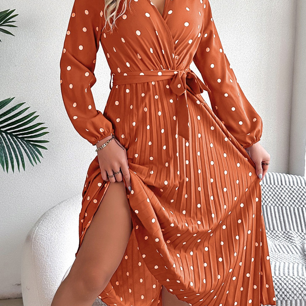 
                      
                        Tied Polka Dot Long Sleeve Midi Dress
                      
                    