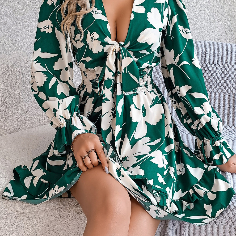 
                      
                        Tied Ruffled Printed Long Sleeve Dress
                      
                    