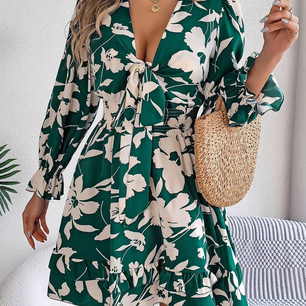 
                      
                        Tied Ruffled Printed Long Sleeve Dress
                      
                    