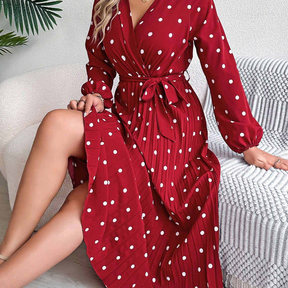 
                      
                        Tied Polka Dot Long Sleeve Midi Dress
                      
                    