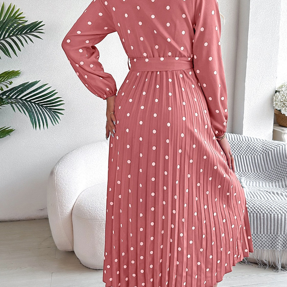 
                      
                        Tied Polka Dot Long Sleeve Midi Dress
                      
                    