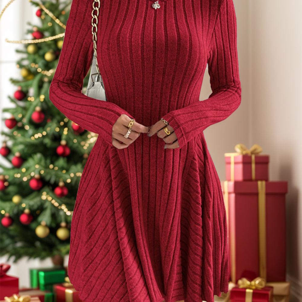 Ribbed Round Neck Long Sleeve Dress