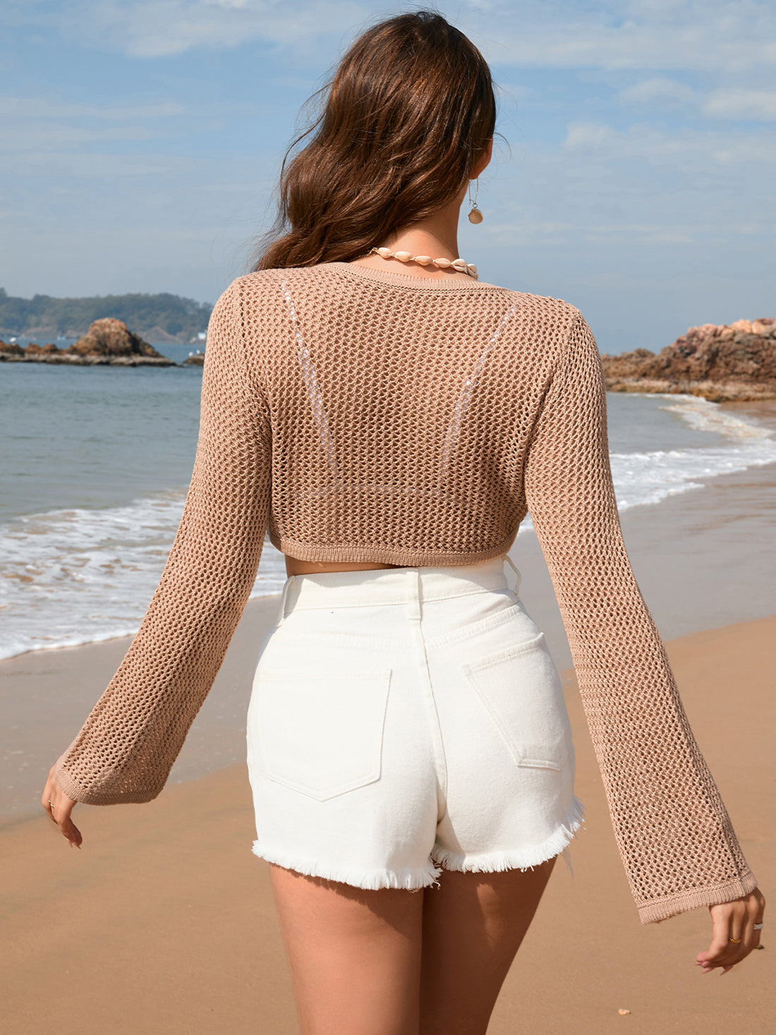 Openwork Long Sleeve Cover-Up