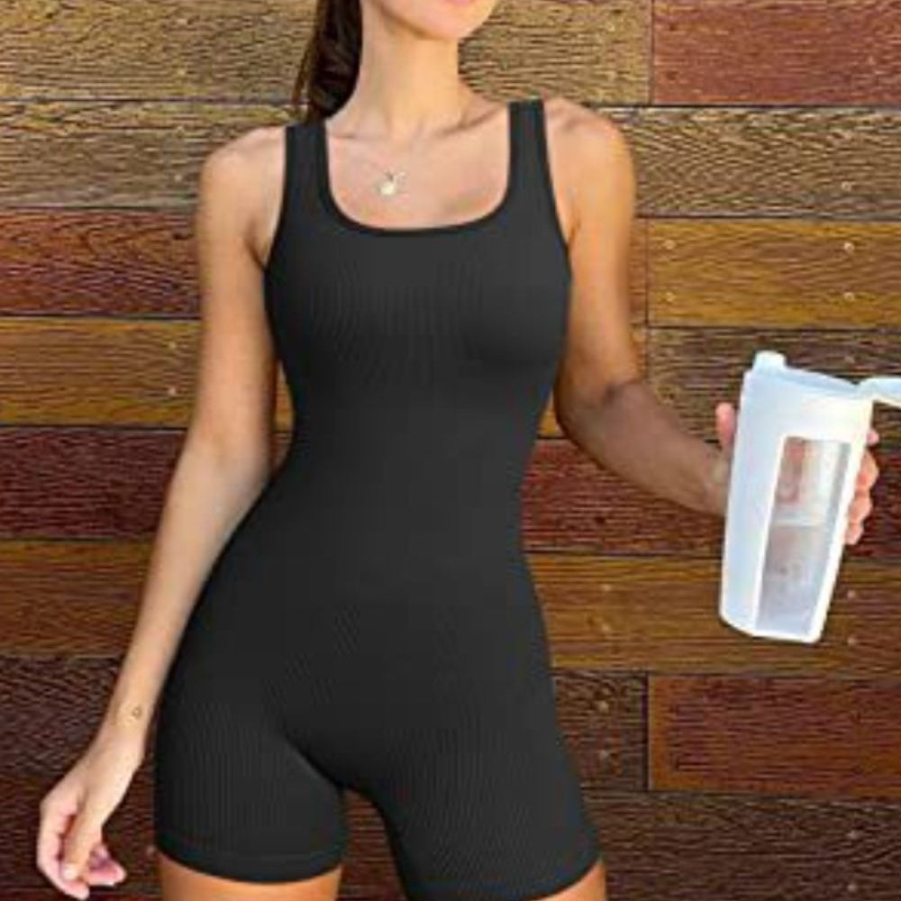 
                      
                        Square Neck Wide Strap Active Romper
                      
                    