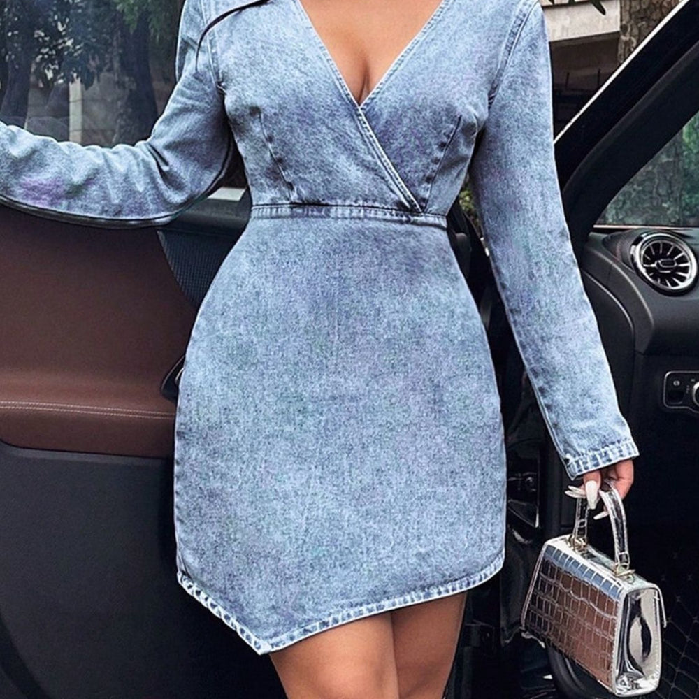 
                      
                        Surplice Long Sleeve Denim Dress
                      
                    