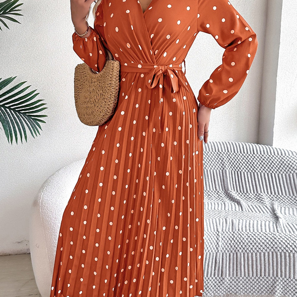 
                      
                        Tied Polka Dot Long Sleeve Midi Dress
                      
                    