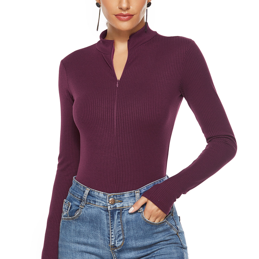 Full Size Half Zip Long Sleeve Bodysuit