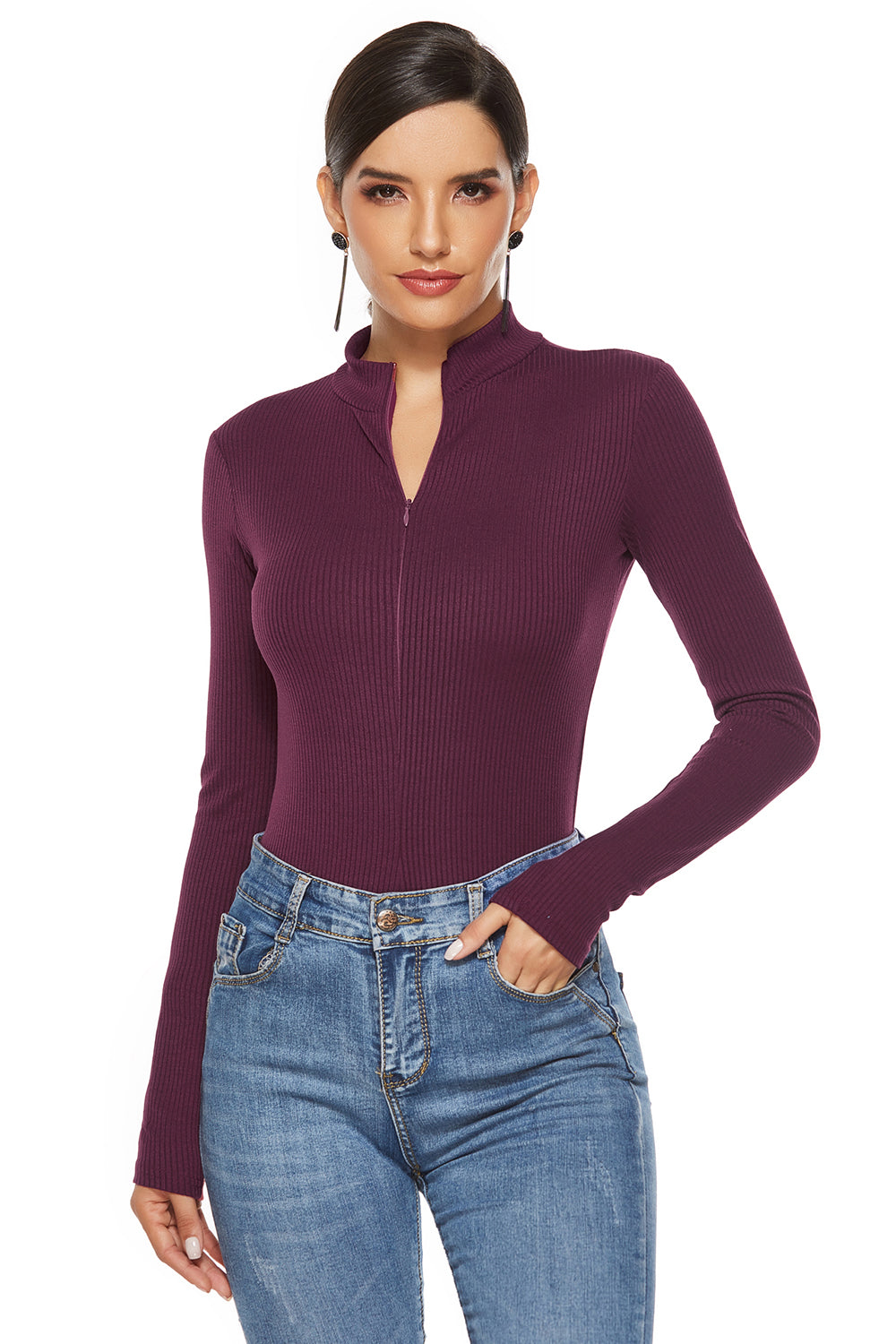 Full Size Half Zip Long Sleeve Bodysuit