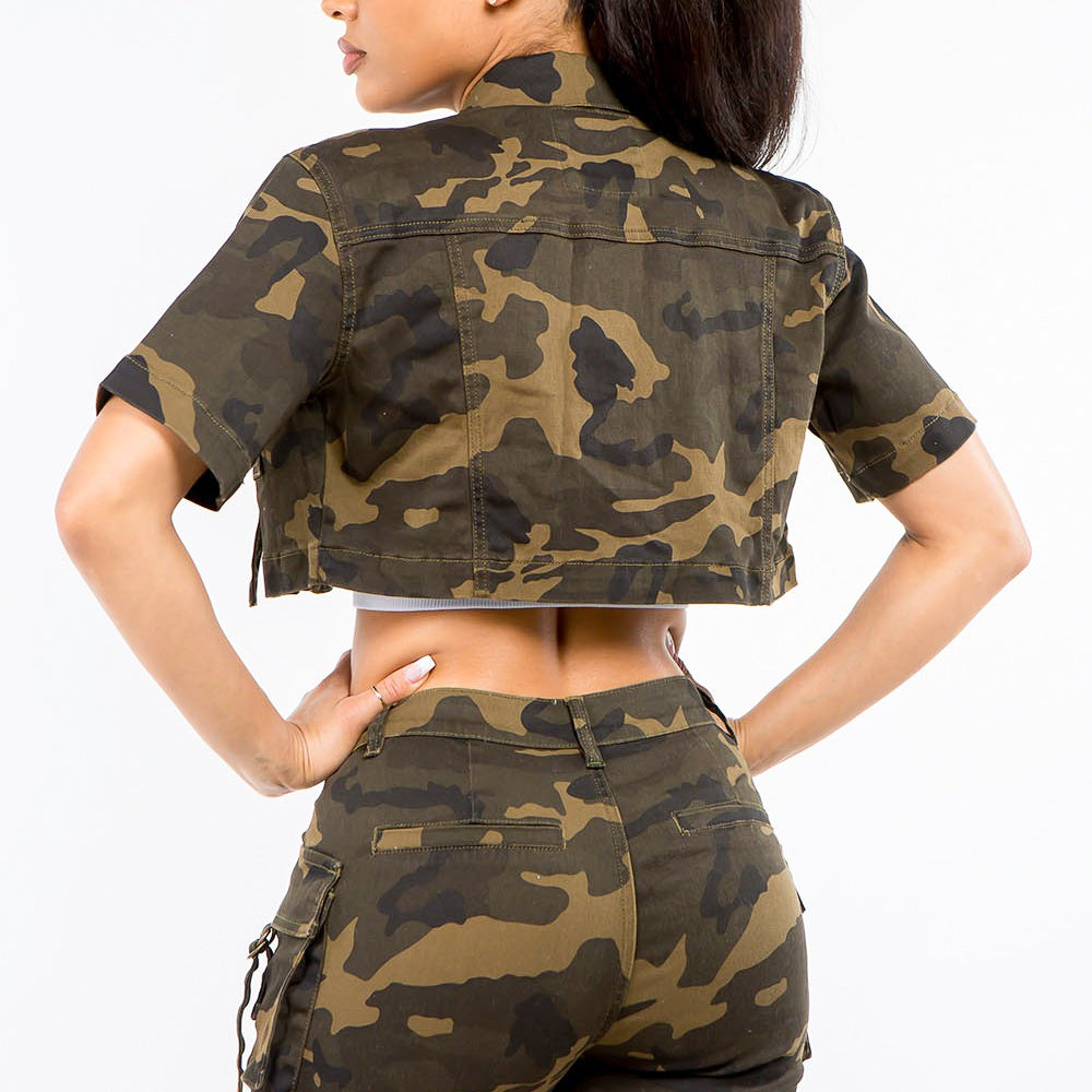 
                      
                        Camouflage Short Sleeve Cropped Jacket
                      
                    