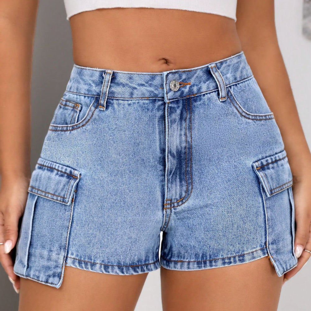 
                      
                        Mid-Rise Waist Denim Shorts with Pockets
                      
                    