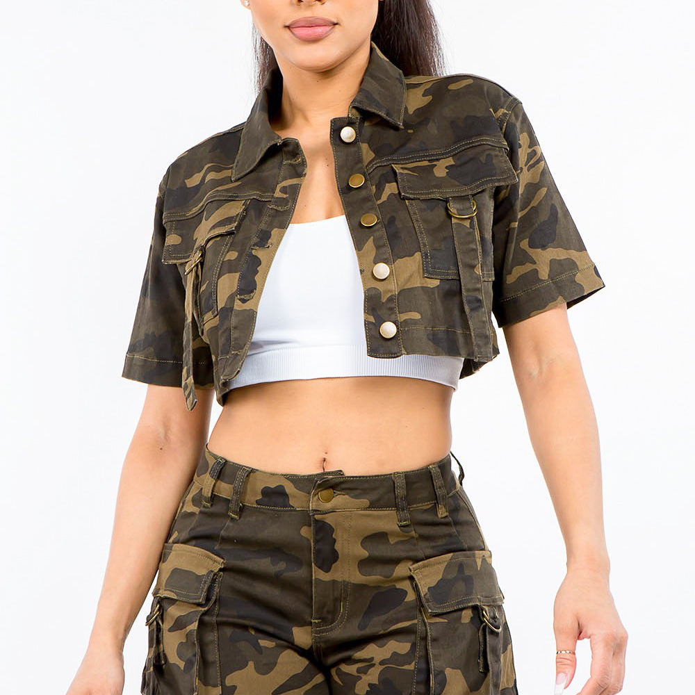 
                      
                        Camouflage Short Sleeve Cropped Jacket
                      
                    