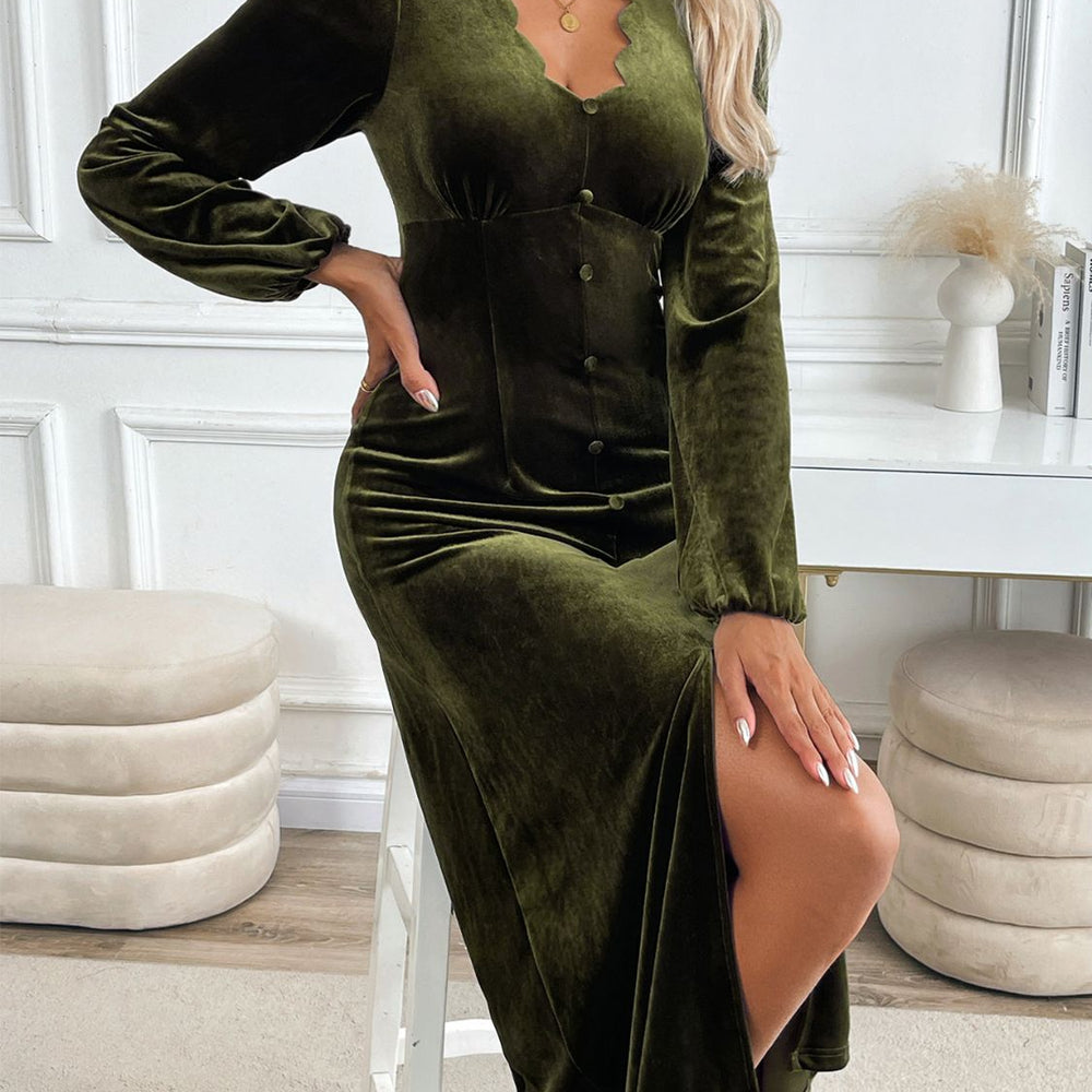 
                  
                    Slit V-Neck Long Sleeve Midi Dress
                  
                