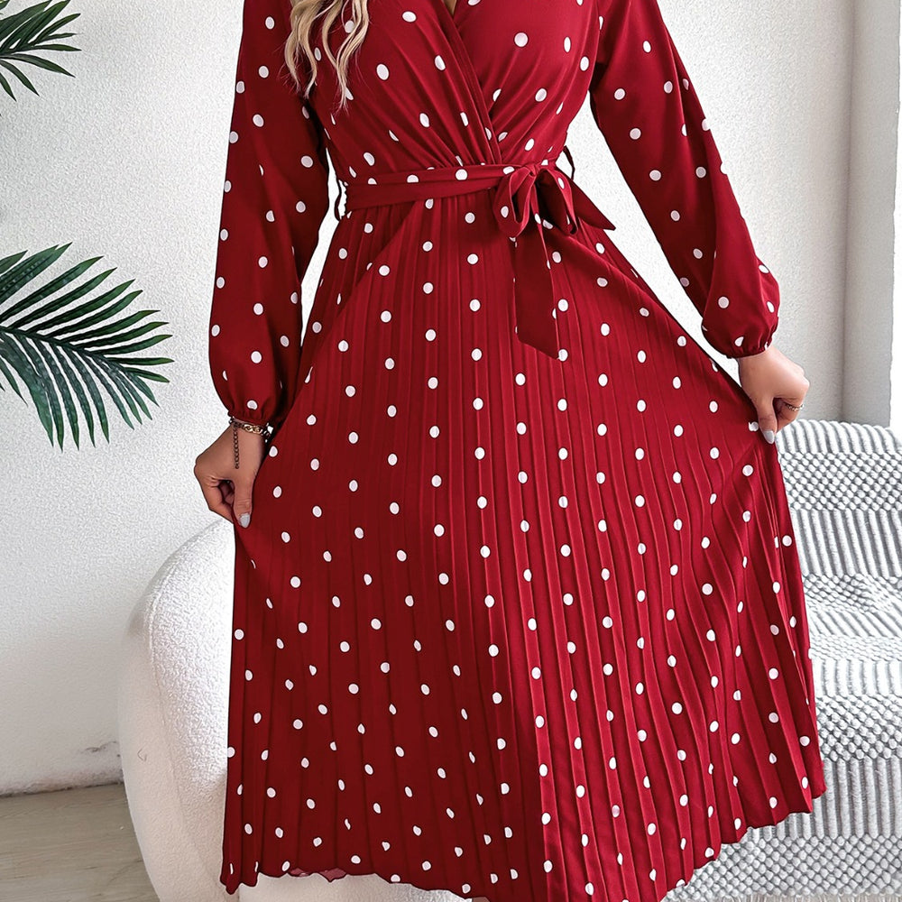 
                      
                        Tied Polka Dot Long Sleeve Midi Dress
                      
                    