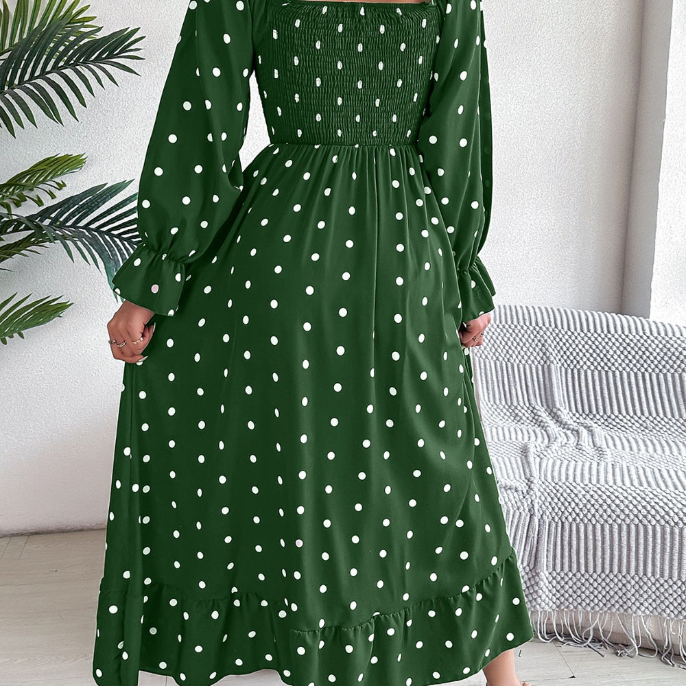 
                      
                        Polka Dot Flounce Sleeve Midi Dress
                      
                    