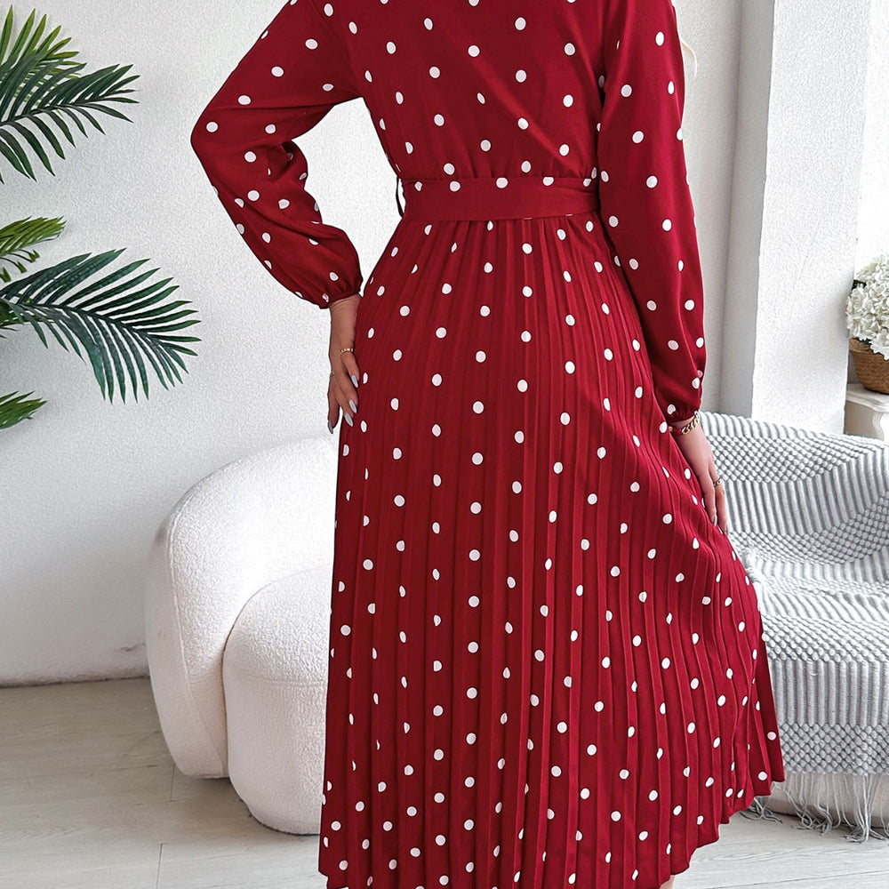 
                      
                        Tied Polka Dot Long Sleeve Midi Dress
                      
                    