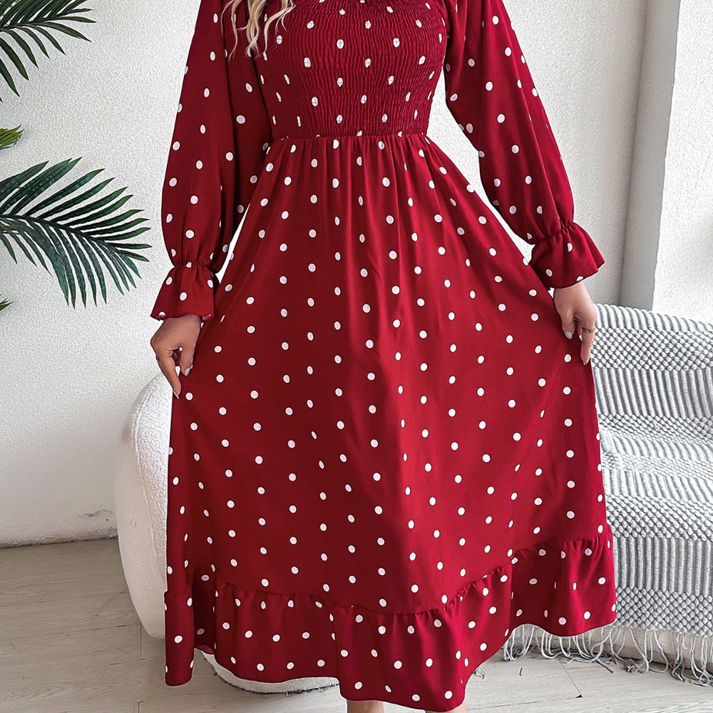 
                      
                        Polka Dot Flounce Sleeve Midi Dress
                      
                    