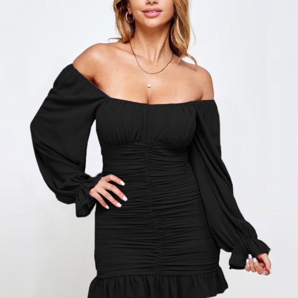 
                      
                        Ruffled Ruched Flounce Sleeve Mini Dress
                      
                    