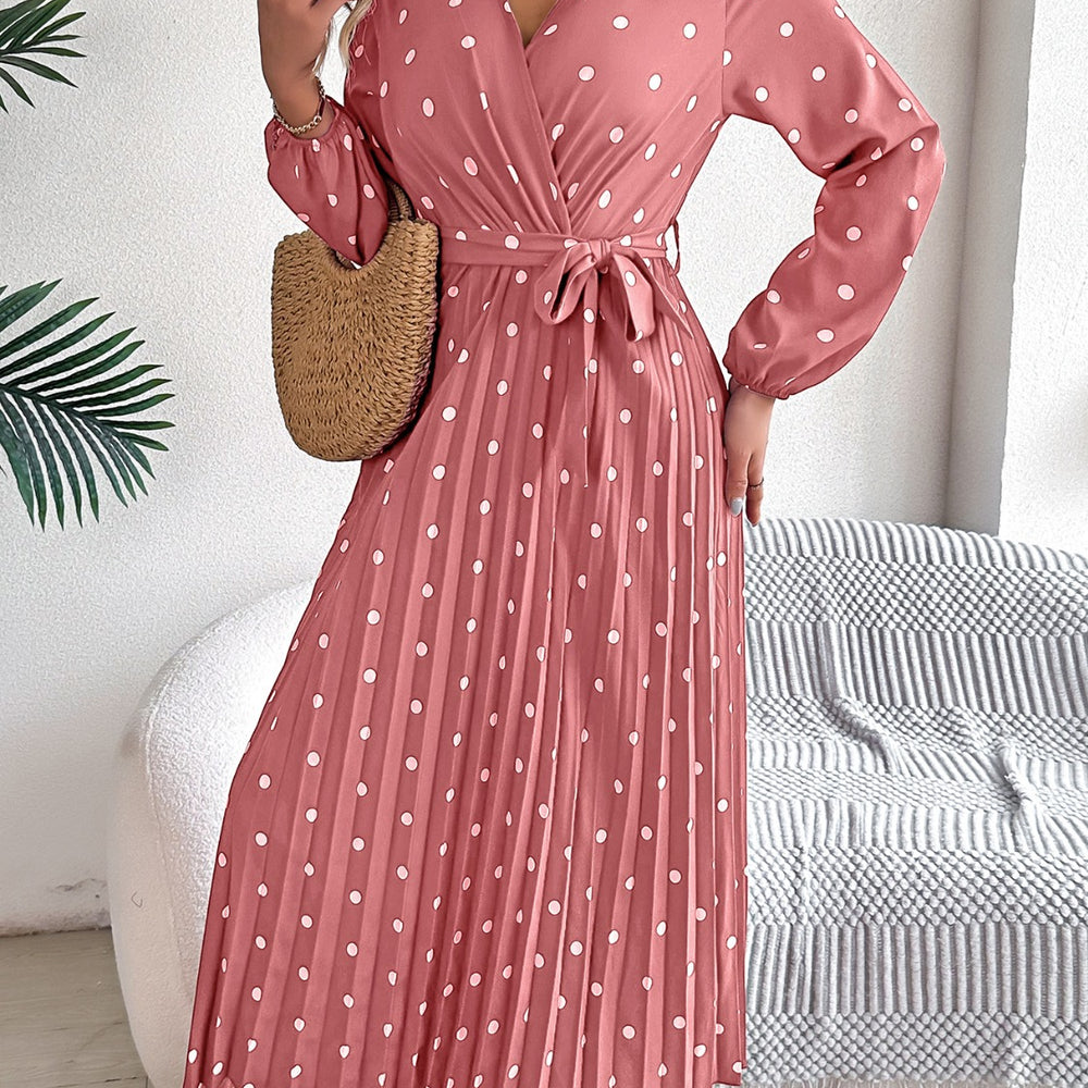 
                      
                        Tied Polka Dot Long Sleeve Midi Dress
                      
                    