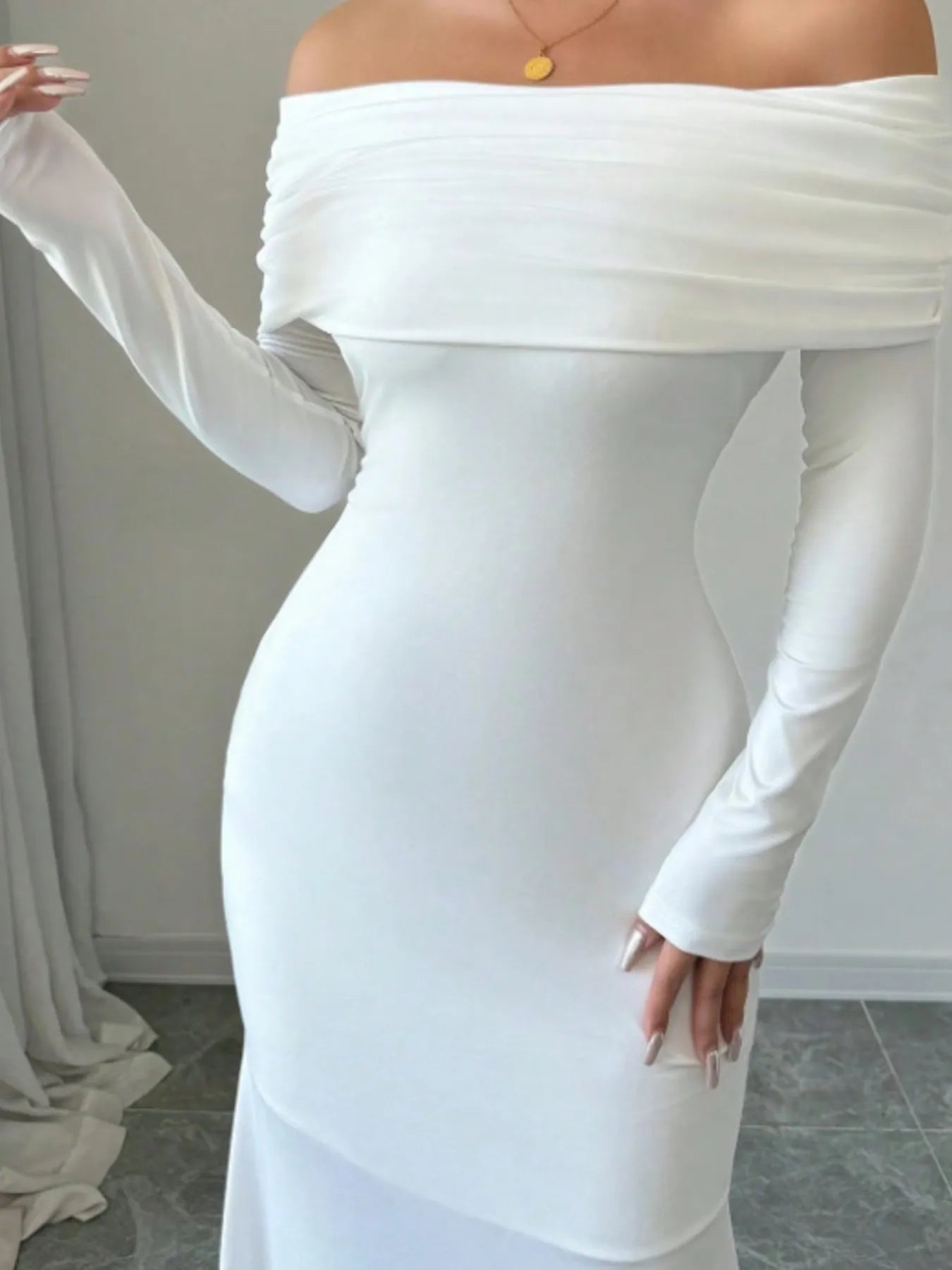 Off-Shoulder Long Sleeve Bodycon Maxi Dress FASHION LENZA Off-Shoulder Long Sleeve Bodycon Maxi Dress FASHION LENZA