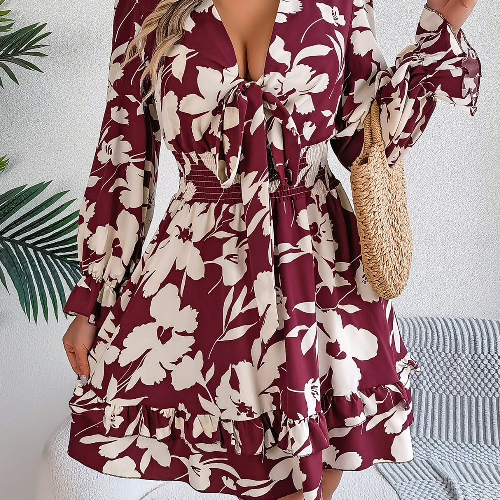 
                      
                        Tied Ruffled Printed Long Sleeve Dress
                      
                    