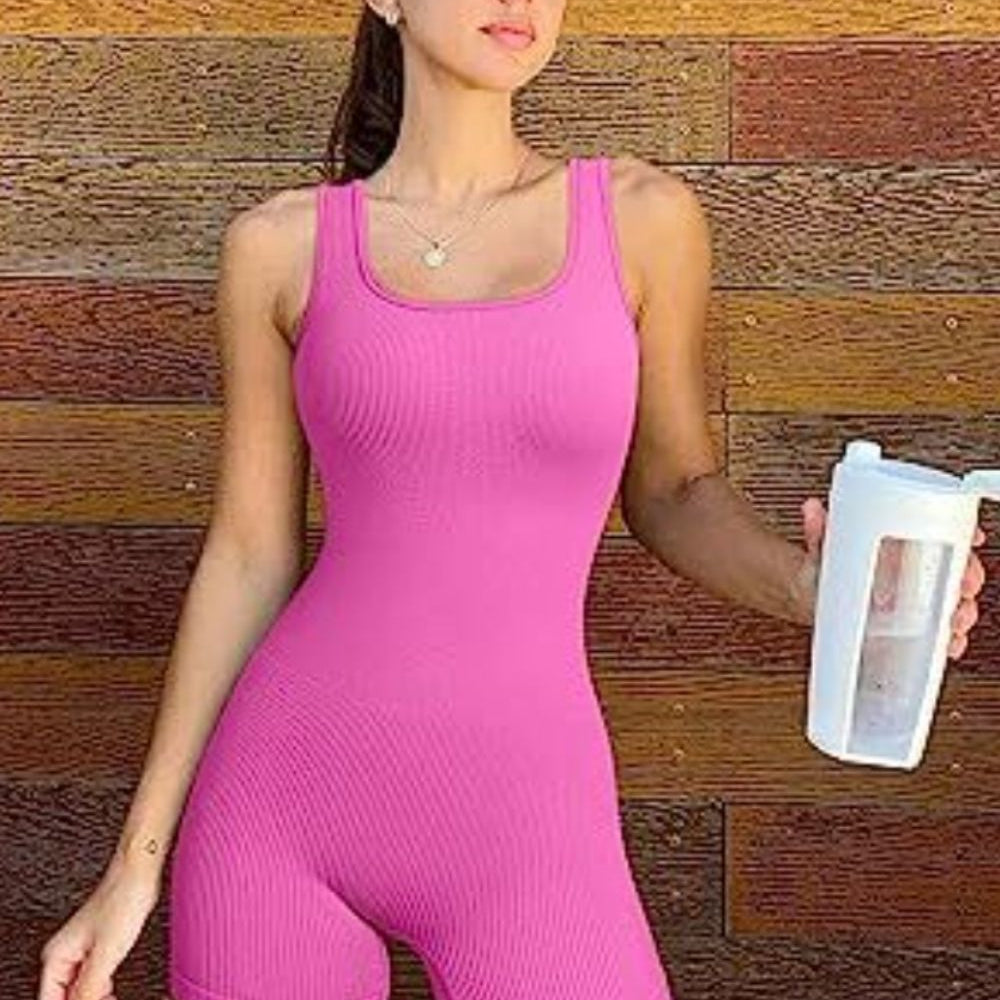 
                      
                        Square Neck Wide Strap Active Romper
                      
                    