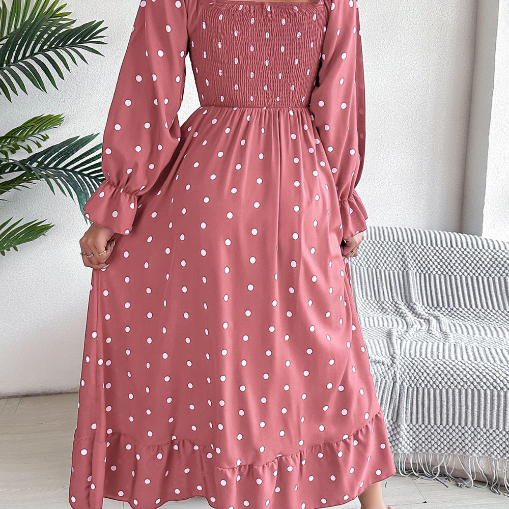 
                      
                        Polka Dot Flounce Sleeve Midi Dress
                      
                    