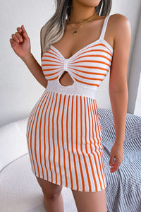Striped Cutout Spaghetti Strap Mini Dress