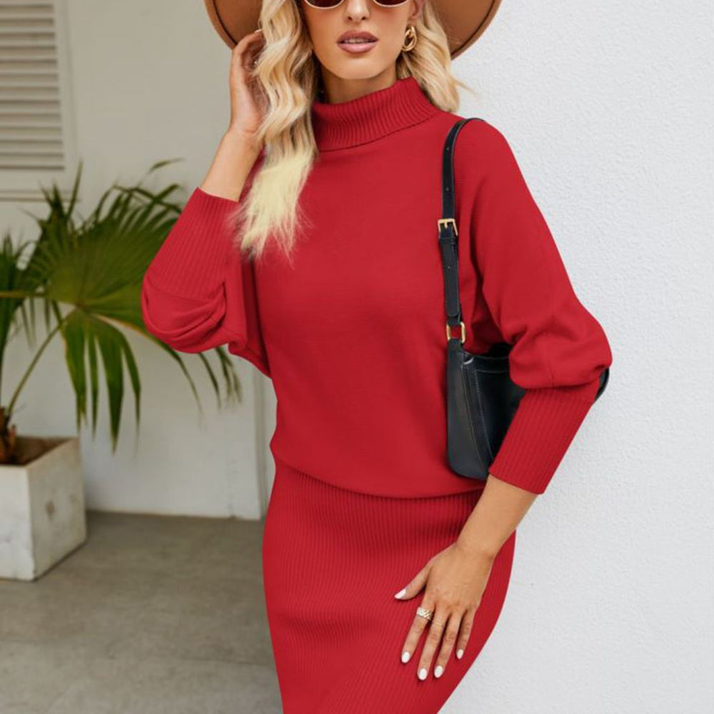 
                      
                        Turtle Neck Long Sleeve Ribbed Sweater Dress
                      
                    