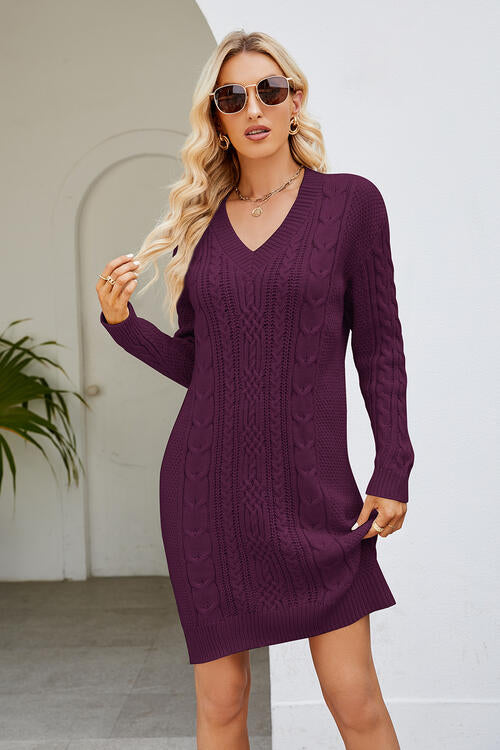 Cable-Knit Long Sleeve Dress