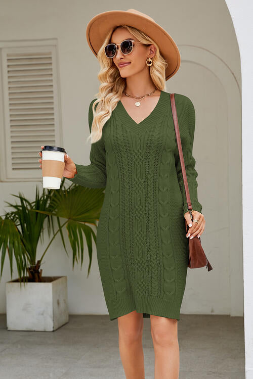 Cable-Knit Long Sleeve Dress