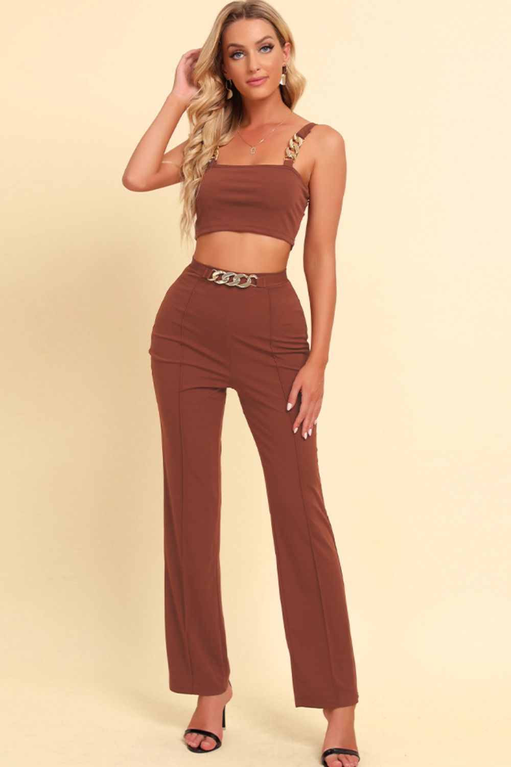 Cropped Cami and Straight Leg Pants Set