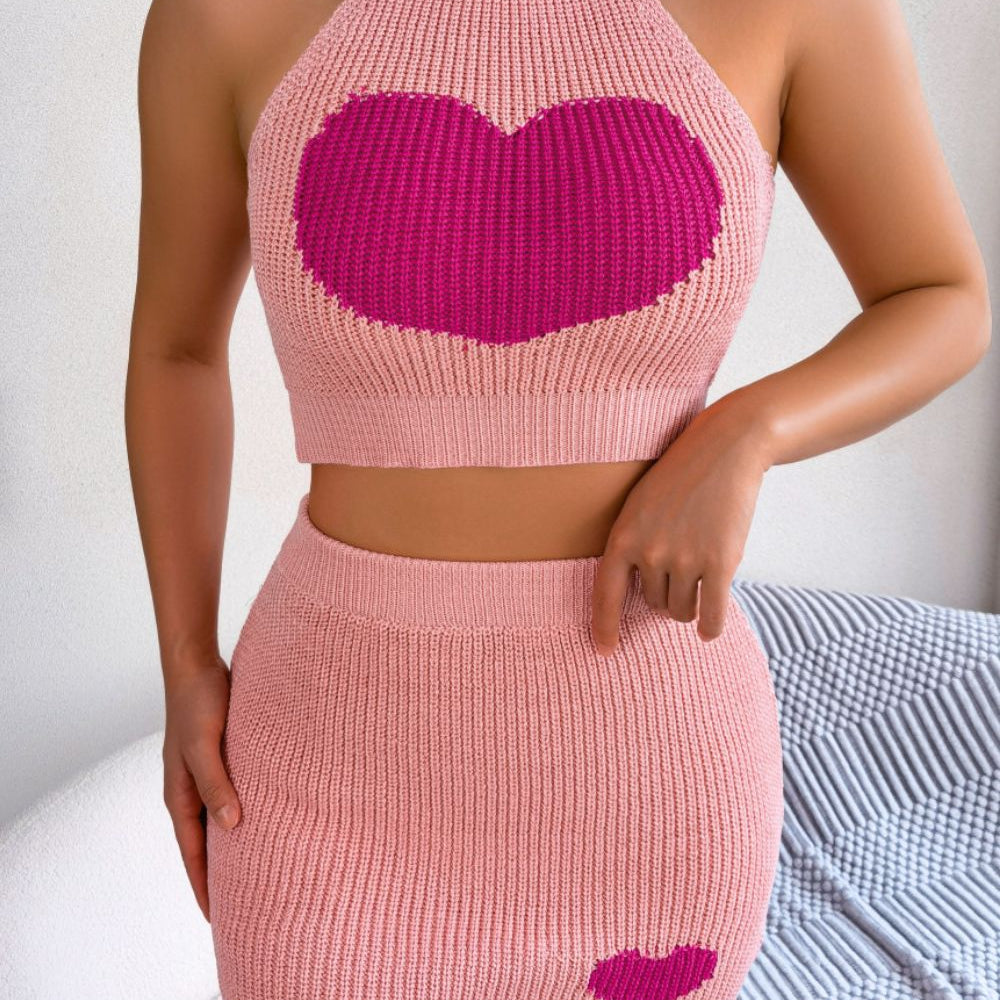 
                      
                        Heart Ribbed Sleeveless Knit Top and Skirt Set
                      
                    