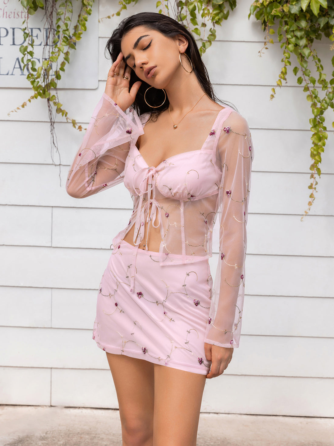 Sweetheart Tie Front Top and Skirt Set
