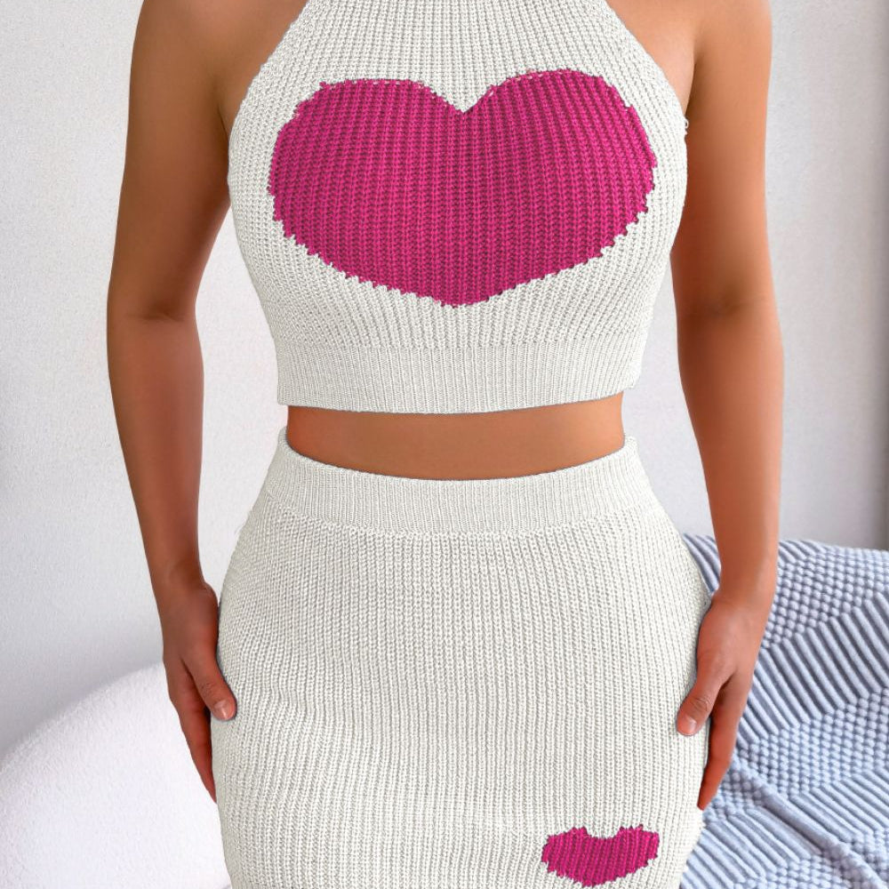 
                      
                        Heart Ribbed Sleeveless Knit Top and Skirt Set
                      
                    